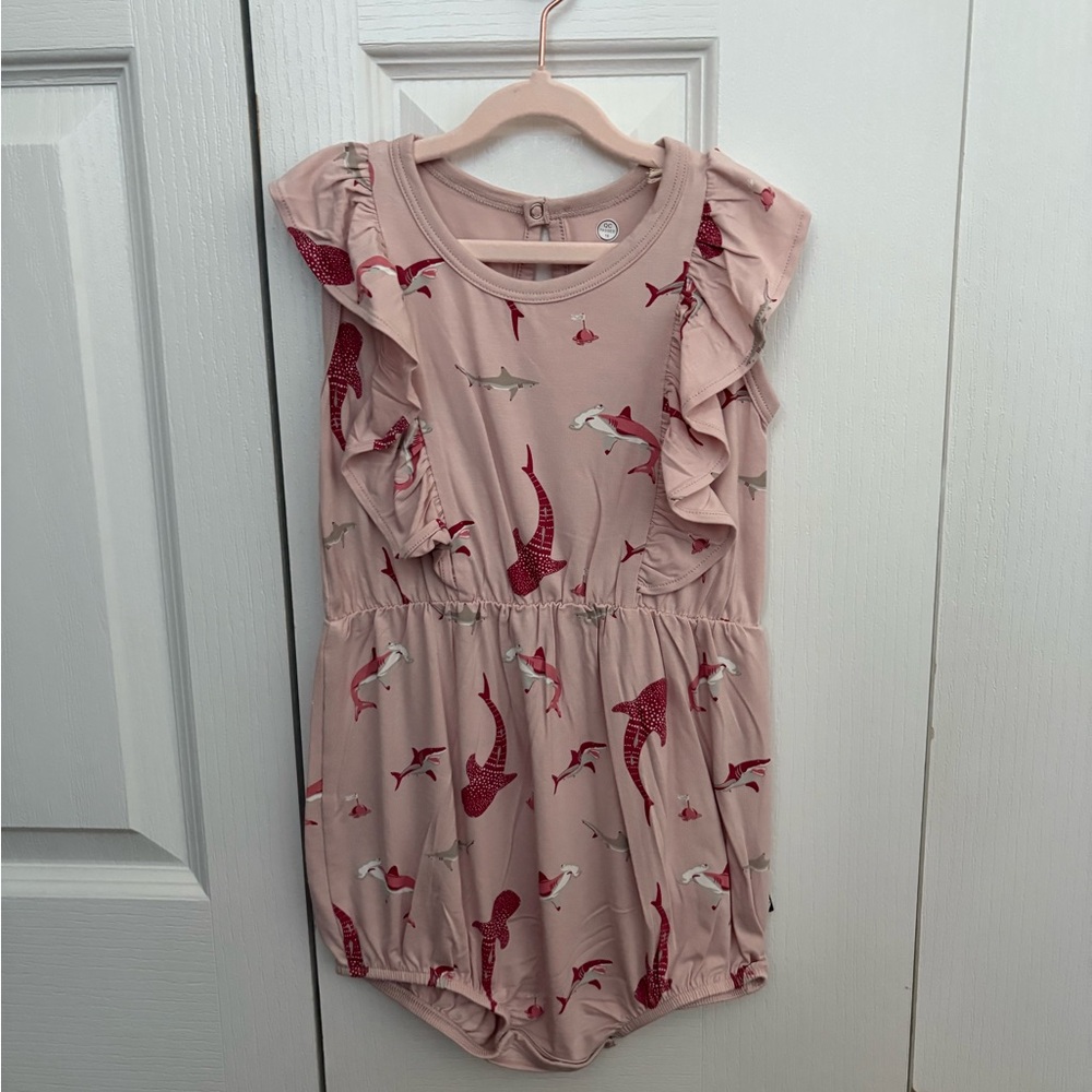 NEW Kyte Baby Blush Shark Ruffle Bubble Romper